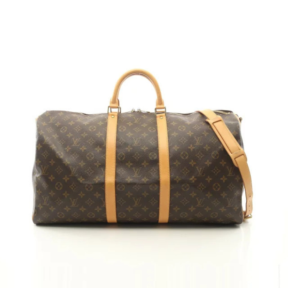 Louis Vuitton Keepall Bandouliere Canvas Leather Monogram Travel Bag Brown